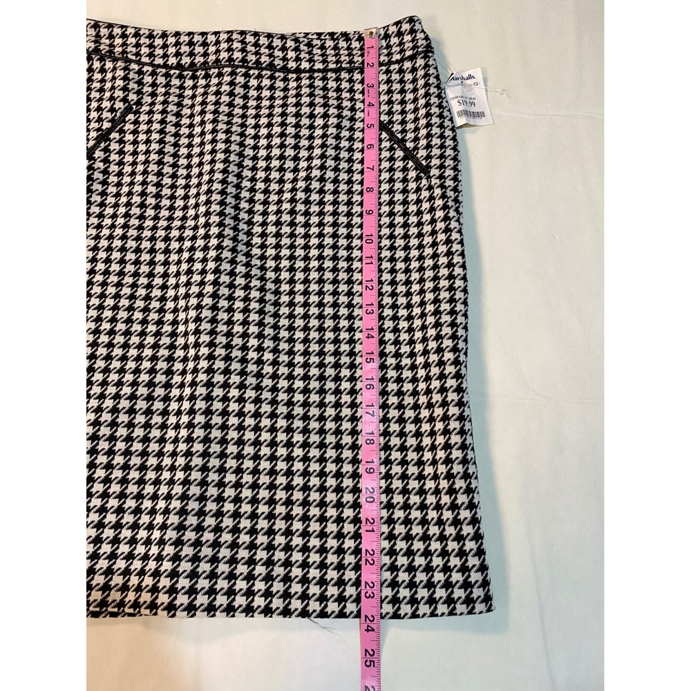 Carole Little Houndstooth Pencil Skirt‎ Black White Faux Leather Trim Size 10 - Picture 5 of 8